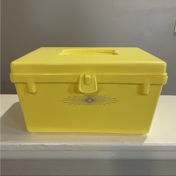 Unbranded Other - Vintage 1960s Atomic Starburst Yellow Sewing Box MCM Craft Storage Retro Decor